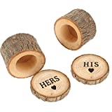 Set of 2 Wooden Printed Wedding Ring Box - Rustic Ring Bearer Box for Valentines Day Anniversary Engagement Wedding Gift Jewelry Box (Hers and His)