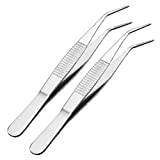 uxcell 2 Pcs 5-Inch Stainless Steel Tweezers with Curved Pointed Serrated Tip