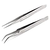 SurgicalOnline Tweezers for Eyelash Extension - Straight and Curved Pointed Tweezers - Professional Stainless Steel Precision Tweezers Set - 2 Pcs - (Silver)