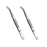 Stainless Steel Tweezers, with Curved Serrated Tip Multipurpose Tweezers Sewing Machine Tweezers Forceps for Craft Repairing (2PCS)