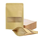 100 Pcs Resealable bags,4.7" x 7.9" Stand Up Kraft Paper Bags with Matte Window, Zip Lock Food Storage Bags for Packaging Products, Reusable, Sealable