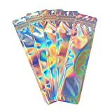 100 Pieces Holographic Mylar Bags-2.4x9 inch Resealable Smell Proof Food Storage Pouch Ziplock Bags for Food,Jewelry,Cosmetic