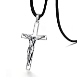 Eusense Cross Necklace for Men Women Sterling Silver Cross First Communion Gifts for Boys Christian Catholic Necklace Crucifix Pendant Faith Jesus Necklace St Benedict Cross Religious Baptism Jewelry