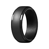 Men's Silicone Ring, Step Edge Rubber Wedding Band, 10mm Wide, 2.5mm Thick (1 Ring - Black, 9.5-10 (19.8mm))