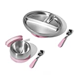 Avanchy Stainless Steel Baby, Toddler Feeding Divided Plate + Bowl + 2 Spoons Giftset. Infant, Kid or Child Gift. 18/8, BPA Free, BPS Free, Pink Gift Set