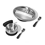 Avanchy Stainless Steel Baby, Toddler Feeding Divided Plate + Bowl + 2 Spoons Giftset. Infant, Kid or Child Gift. 18/8, BPA Free, BPS Free, Black Gift Set