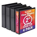 Samsill Economy 3 Ring View Binder, 2 Inch Round Ring – Holds 450 Sheets, PVC-Free / Non-Stick Customizable Cover, Black, 4 Pack