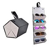 Sunglasses Storage Organizer Holder Foldable Travel Case with 5 Slot Compartments for Multiple Glasses (Black)