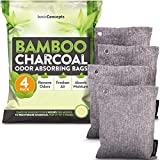 Charcoal Bags Odor Absorber (Large, 4 Pack, 200g each), Nature Fresh Bamboo Charcoal Air Purifying Bag Activated Charcoal Odor Absorber for Home, Closet, Shoe, Car Odor Eliminator Freshener Remover