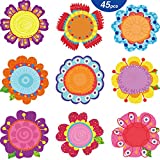 45 Pieces Flowers Cut-Outs Springtime Blooms Cutouts Versatile Colorful Flowers Classroom Decoration Cutouts with Glue Point Dots for Bulletin Board School Spring Summer Theme Party, 5.9 x 5.9 Inch