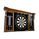 Barrington Woodhaven Premium Bristle Dartboard Cabinet Set with LED Lights - Competition Dartboards with Steel Tip Darts, 2 Scoreboards - Protective Display Cabinet for Bar & Home Decor