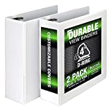 Samsill Durable 3 Ring View Binders Made in the USA, 4 Inch Locking D-Ring, Customizable Cover, White, Pack of 4