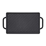 GGC Cast Iron Reversible Grill Griddle，Double Sided Grill Pan Perfect for Gas Grills and Stove Tops, 13 x 8.25 Rectangular Baking Flat and Ribbed Griddle Plate