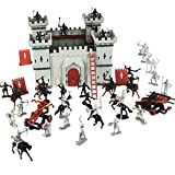 DIY Castle Building The Medieval Times Middle Ages Military Plastic Fort Model Kit Set with Figures Soldier Knight Simulated Siege War of Attack