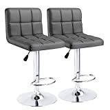 KaiMeng Bar Stools Modern Square Counter Height Barstool 22" to 33" PU Leather Swivel Adjustable Stool with Back Set of 2 for Kitchen Dining (Grey)