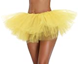 Women's Teen Adult Classic Elastic 3 4 5 Layered Tulle Tutu Skirt (One Size, Yellow 5Layer)