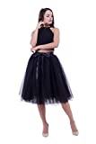 Women Tulle Skirt Adult 7 Layered Pleated Tutu Skirt A Line Knee Length Petticoat Girl Prom Party Skirt (Black)