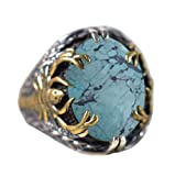 Tibetan Turquoise Gemstone Ring, 925 Yellow Gold Sterling Silver Ring, Oval Cab, Scorpian Design, Attractive Jewelry, Handmade, Man's Jewelry, Good Friday, Thanksgiving Day, Anniversary Gift For Him