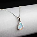 InfinityGemsArt Fire Play Real Ethiopian Opal Stone Pear Prong Pendant Necklace, Cabochon Gemstone, Birthstone, Healing Stones, Pendants for Women, Sterling Silver Chain 18 inch Jewelry