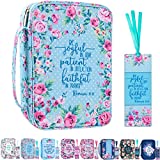 Floral Bible Cover Case with Scripture Carrying Book Case Church Bag with Leather Bookmark Protective with Handle, Zipper and Pockets for Standard Size Bible, Gift for Women Girl Kids 10“x7.5”x2.5"