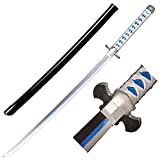 HHJMFD Sword in Cosplay and Anime Demon Slayer Kamado Tanjirou's Blue Wooden Blade Katana Samurai Long Version,Blue(2021)