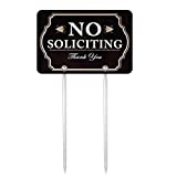 Kichwit No Soliciting Sign for Yard, Aluminum, All Metal Construction, Sign Measures 11.8" x 7.9", 14" Long Metal Stakes Included