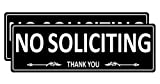 (2 Pack) No Soliciting Sign for House Door, Metal Self-Adhesive No Solicitation Signs for Business Home, 7.5 x 2.5 inches Aluminum No solicitors Signs for Office Gate Window, No Fade Rust Free