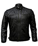 Mens Genuine Leather Biker Jacket Black | Vintage Brown Distressed Lambskin Motorcycle Jackets for Men (Black, XX-Large)