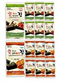 Korean Crispy Seasoned Seaweed Snacks Sheets - 12 Individual Packs 100% Natural Laver 6 Pack of Kimchi & Spicy 6 Pack of Wasabi Flavor 0.17 Ounce Roasted Healthy Premium Nori Kim (Variety 12 Pack)