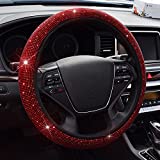 Gophly Car Bling Steering Wheel Cover for Women Girls, 14.5 Inch Universal Red Crystal Rhinestone Diamonds Bling Bling Accessories Anti-Slip Wheel Protector