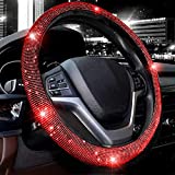 Valleycomfy Steering Wheel Cover for Women Bling Bling Crystal Diamond Sparkling Car SUV Wheel Protector Universal Fit 15 Inch (Black with Red Diamond,Standard Size(14" 1/2-15" 1/4))