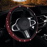 Fimker Red Diamond Steering Wheel Covers Soft Bling Bling Rhinestone Crystal Steering Accessories Universal 14.2-15.3 inches Sparkly Crystal Steering Protector