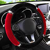 YSFKJ Fluffy Plush Steering Wheel Cover for Women Girls, with Bling Bling Crystal Rhinestones, Universal Fit 15 Inch Car Anti-Slip Steering Wheel Protector (Red)