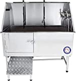 Flying Pig 62" Stainless Steel Pet Dog Grooming Bath Tub with Walk-in Ramp & Accessories (Left Door/Right Drain)