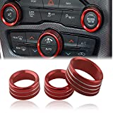 Climate Control Knob Covers for Dodge Charger,Challenger - Billet Aluminum HVAC A/C Radio Tuner Knob Button Switch Trim Cover Compatible with Dodge Charger/Challenger (2015-UP) - Red