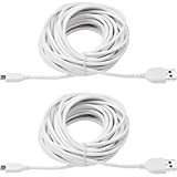 2-Pack 25ft USB to Micro USB Extension Power Cable Compatible for Wyze Cam, Oculus Go, Yi Home Camera, Kasa Cam Security Camera, White