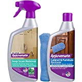 Rejuvenate Scrub Free Soap Scum Remover Shower Glass Door Cleaner Works on Ceramic Tile, Chrome, Plastic and More 24oz & Cabinet & Furniture Restorer Fills in Scratches Seals