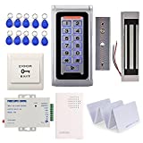 Waterproof Metal RFID Keypad Door Entry Systems & 600lbs Electric Magnetic Lock+110V Power Supply+Push to Exit Button+RFID Keychains/Cards