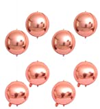 Eanjia Hangable 8 Count 7" Rose Gold 4D Large Round Sphere Aluminum Foil Balloon Mirror Metallic Rose Gold Balloon Birthday Party Rose Gold Grad Balloons Wedding Baby Shower Marriage Decor Supplies