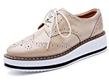 DADAWEN Women's Platform Lace-Up Wingtips Square Toe Oxfords Shoe Apricot US Size 10/Asia Size 43/26.5cm