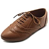 Ollio Women's Shoe Classic Lace Up Dress Low Flat Heel Oxford M1914(8.5 B(M) US, Brown)