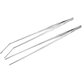 uxcell Aquarium Straight Curved Tweezers Set 19 Inch Stainless Steel Extra Long, Fish Tank Aquatic Plants Tweezer Clip, 2 Pack