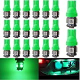 EverBright T10 194 168 2825 W5W 5050 5SMD LED Bulb for Car Replacement Interior Lights Wedge Dome, Trunk, Dashboard Bulb License Plate Light Lamp DC 12V,Green (Pack of 20)