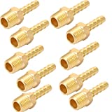 Brass Hose Barb Fittings ,Air Hose Fittings, 1/4" Barb x 1/4" NPT Male Pipe,Compression Hose Fittings Adapter (10, 1/4" Barb x 1/4" NPT Male)