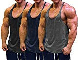 Muscle Cmdr Men's 3 Pack Stringer Tank Tops Bodybuilding Y-Back T-Shirts Gym Fitness (Black,Grey,Blue,Thin Shoulder, M)