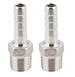 304 Stainless Steel 3/8" Hose Barb x 3/8" NPT Male Thread, Household Brewing Pipe Barb Connector （Pack of 2)