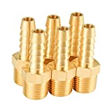 SUNGATOR 6-Pack Brass Hose Fitting, Hose Barb Adapter, 3/8" Hose Barb x 3/8" NPT Male Pipe Fittings