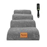 High Density Foam Dog Ramp Pet Stairs 4 Steps,Non-Slip,Soft Wide Deep Foam Ladder,for Older or Disabled Dog,for Bed Couch Sofa,Color Grey