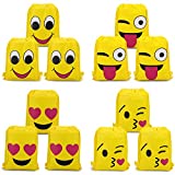 Emoji Bags for Emoji Party Supplies(12Pack),Konsait Emoji Drawstring Backpack Shoulder Bag Bulk Assorted Emoticon Party for Boys Girls Kids Birthday Candy Baby Shower Emoji Party Favors Gift