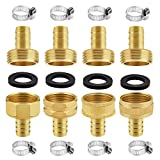 Awpeye 4 Sets 1/2 Inch Garden Hose Repair Kit Brass Hose Mender End Repair Female and Male Water Hose Connector with 8 Pieces Stainless Steel Clamp